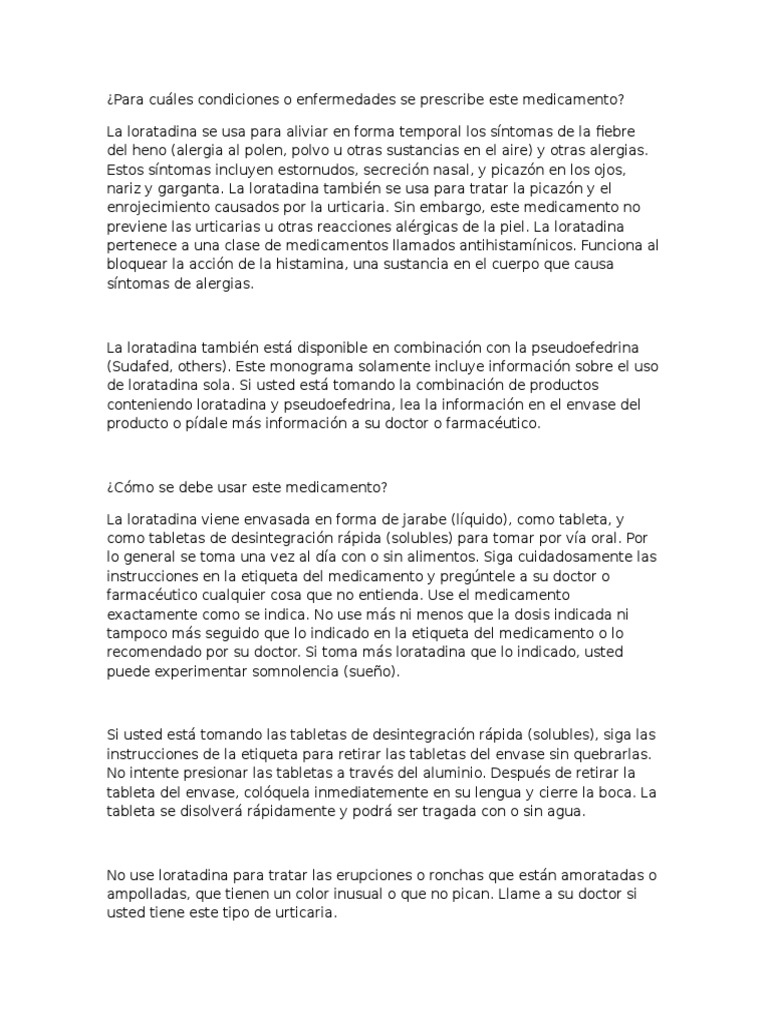 Loratadina Alergia Medicamentos Con Receta