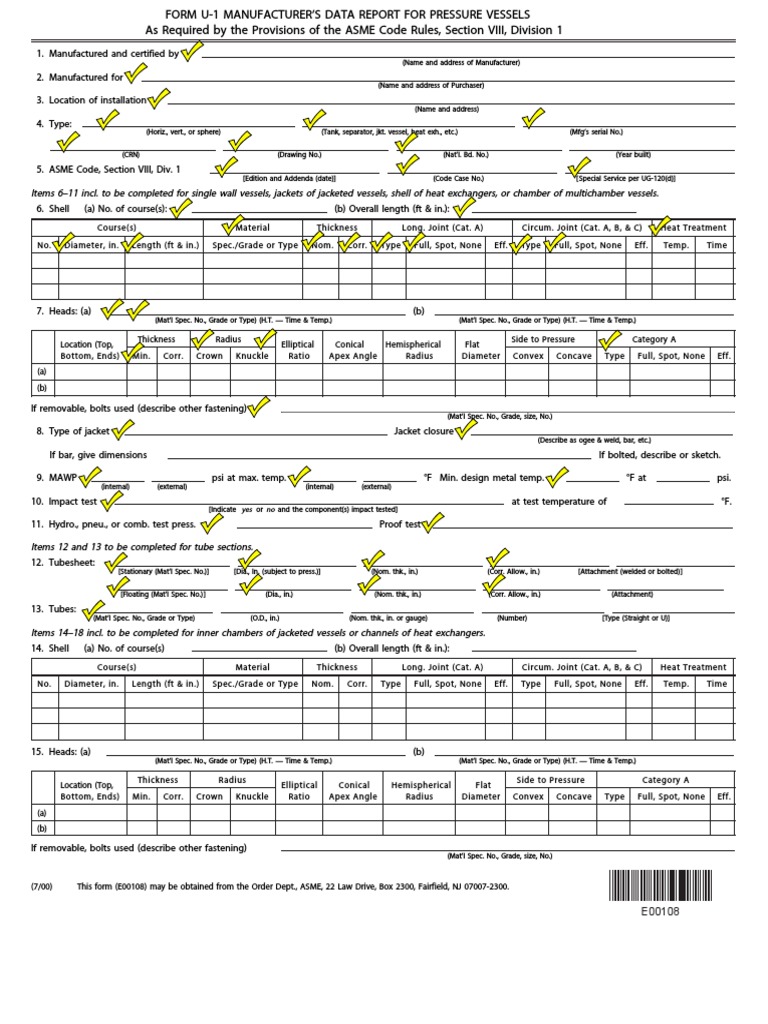 ASME U-1 Blank Form | PDF | Gases | Mechanical Engineering