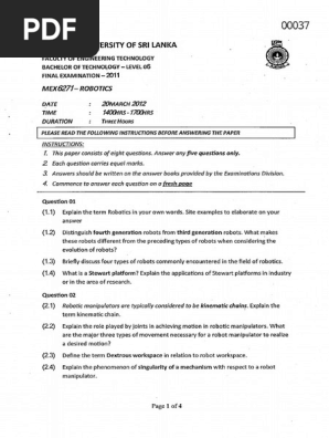 Robotics Past Question Paper