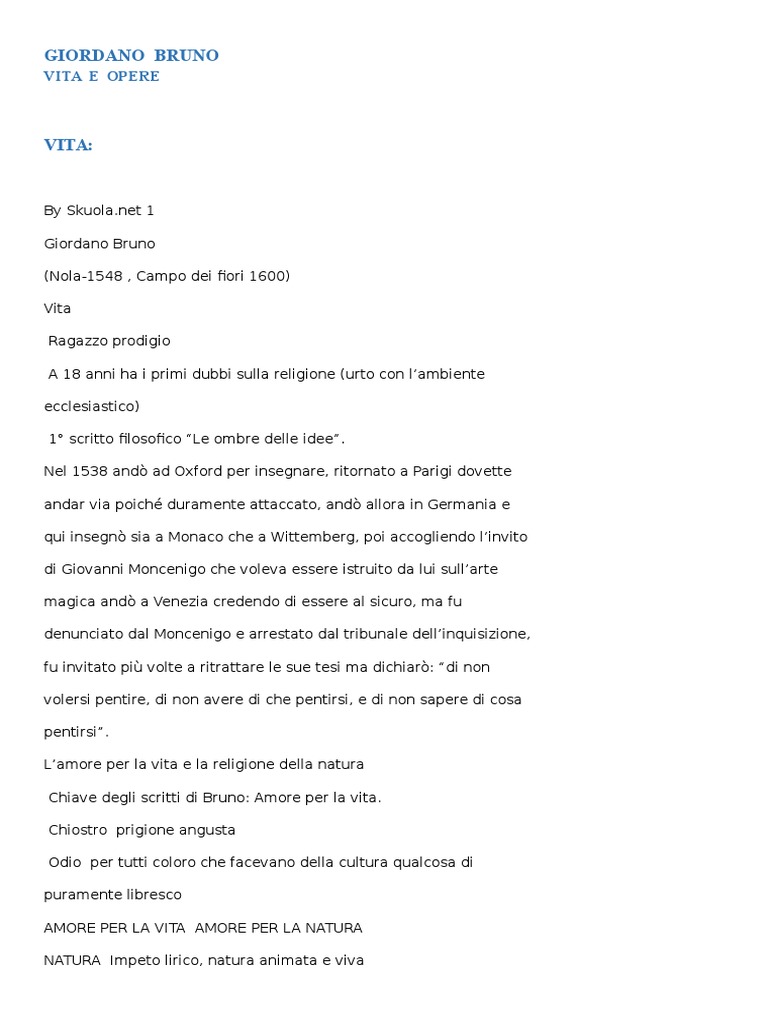 Heam Giordanobruno Riassunto Sknet
