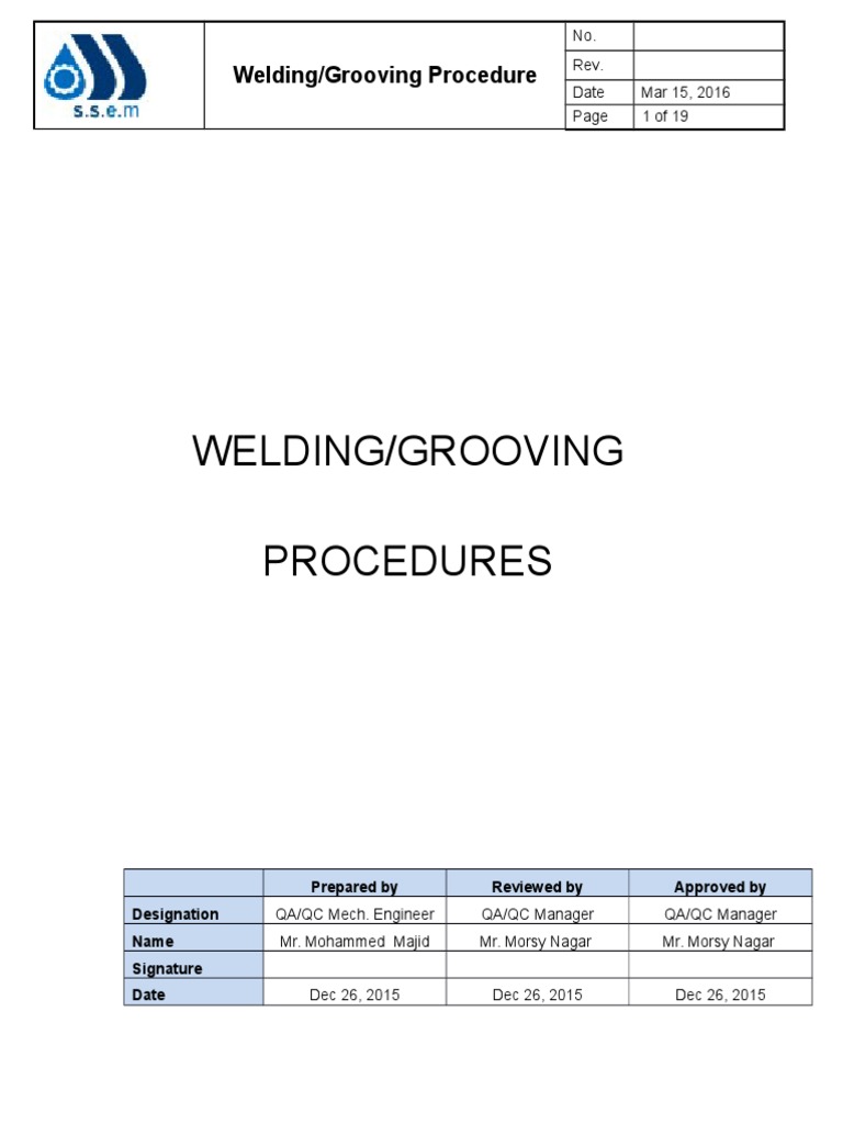 Welding Grooving Procedure PDF Pipe (Fluid Conveyance) Welding