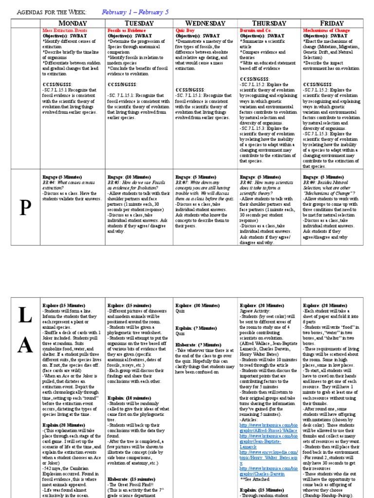 Week 2 Lesson Plan | PDF | Natural Selection | Evolution