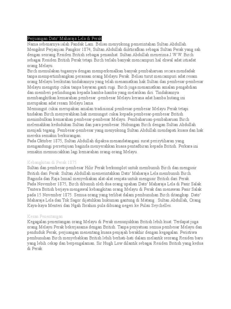 Dato Maharaja Lela Tahun 5 Pdf