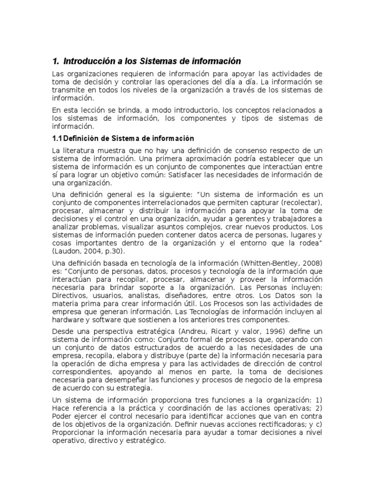 Introducción a Los Sistemas de Información Sistema de
