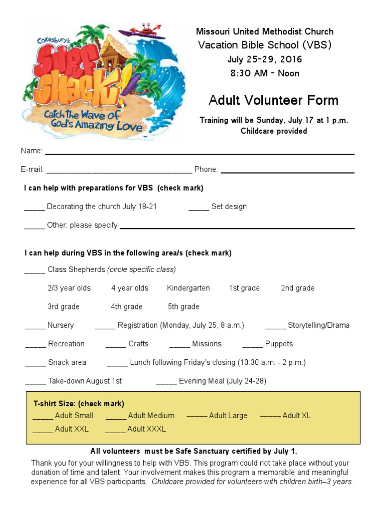 Missouri VBS Volunteer Sign-Up Form | PDF