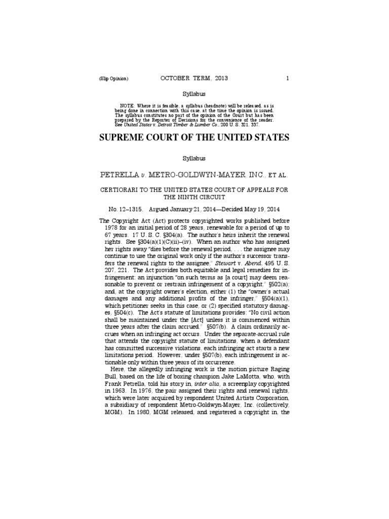 Petrella v. MetroGoldwynMayer, Inc., 134 S. Ct. 1962 (2014) PDF