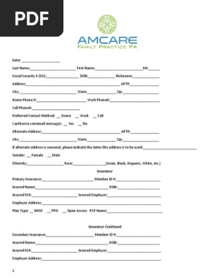 AmcareFamilyPractice New Patient Forms Revised