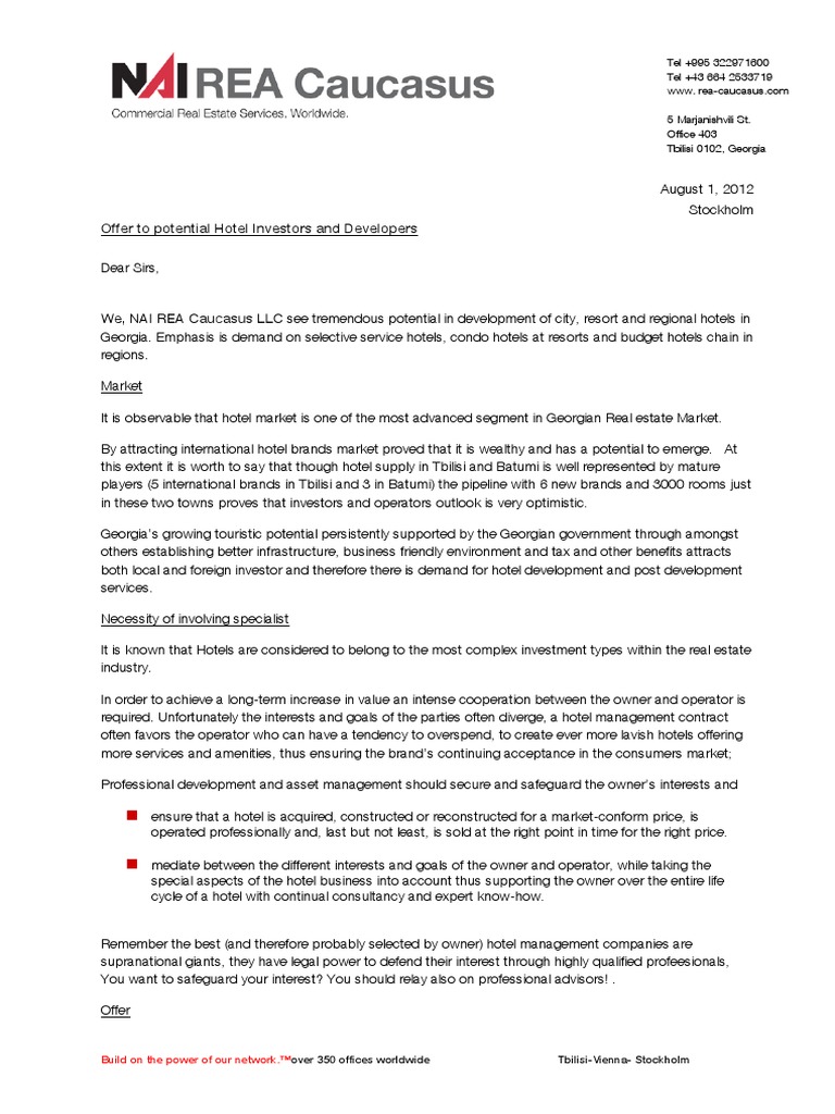 Offer To Hotel Investors PDF Investor Georgia (Country)