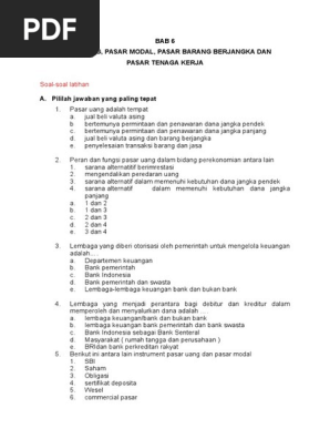 Soal Pasar Uang Dan Pasar Modal