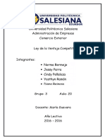 Universidad Politécnica Salesiana Administración de Empresas Comercio Exterior Ley de La Ventaja Competitiva Integrantes