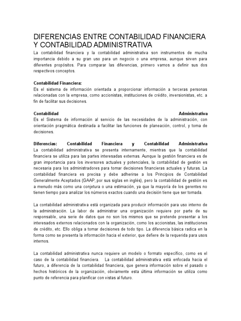 Diferencias Entre Contabilidad Gerencial Y Contabilidad Financiera – GOHIUT