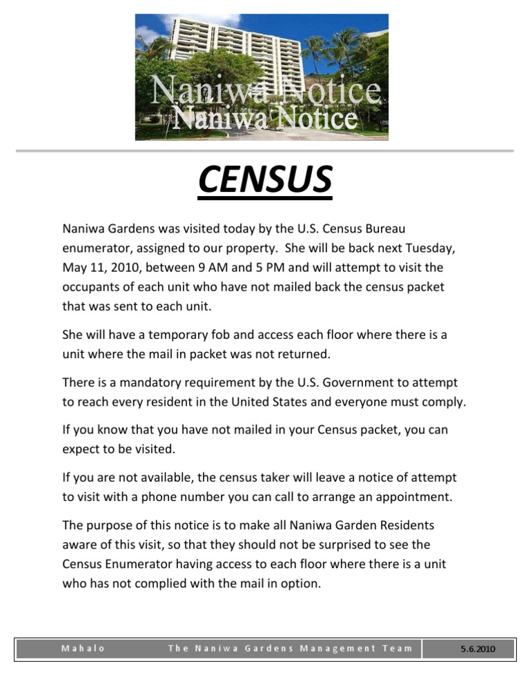 Naniwa Gardens Census Visit Notice | PDF
