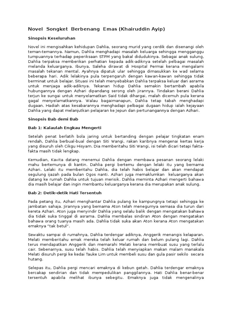 Nota Lengkap Novel Songket Berbenang Emas 1 Docx