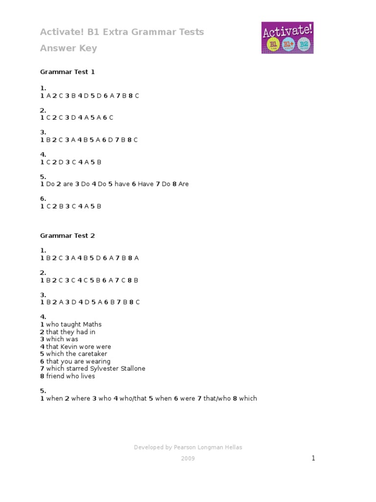 Activate B1 Grammar And Vocabulary Answers