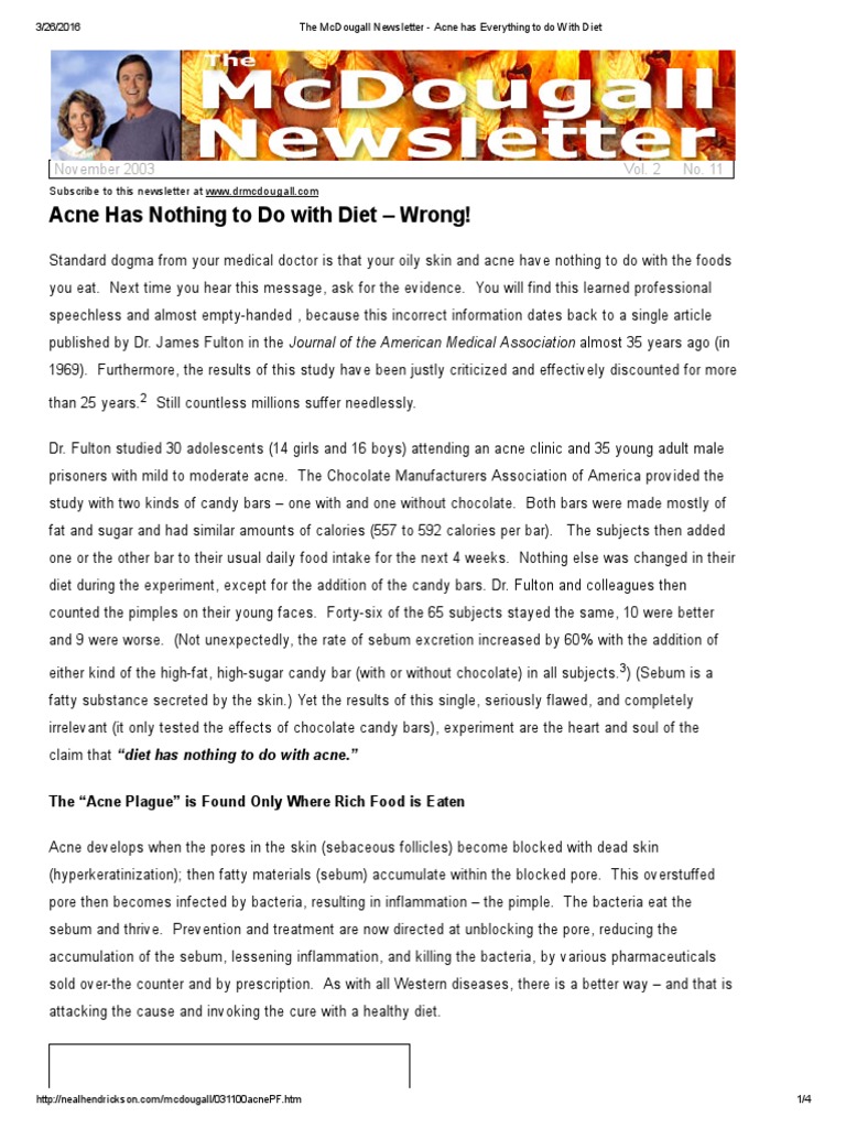 The McDougall Newsletter Acne Has Everything To Do With Diet PDF