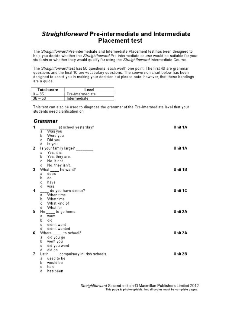 Pre-Int Int Placement Test | PDF | Social Science