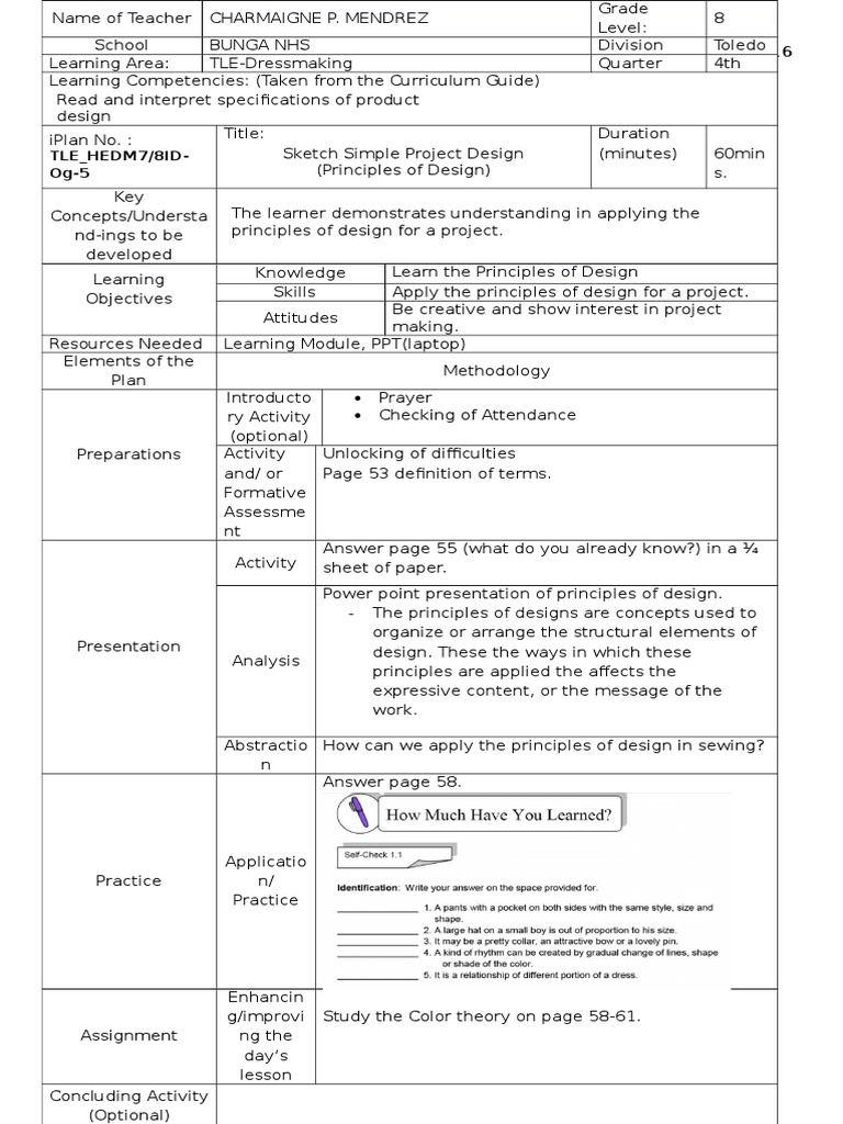 G8 Instructional Plan in Dressmaking PDF