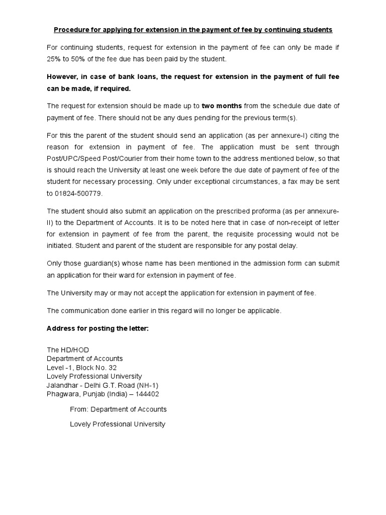 Extension in Payment of Fees PDF Fee Payments