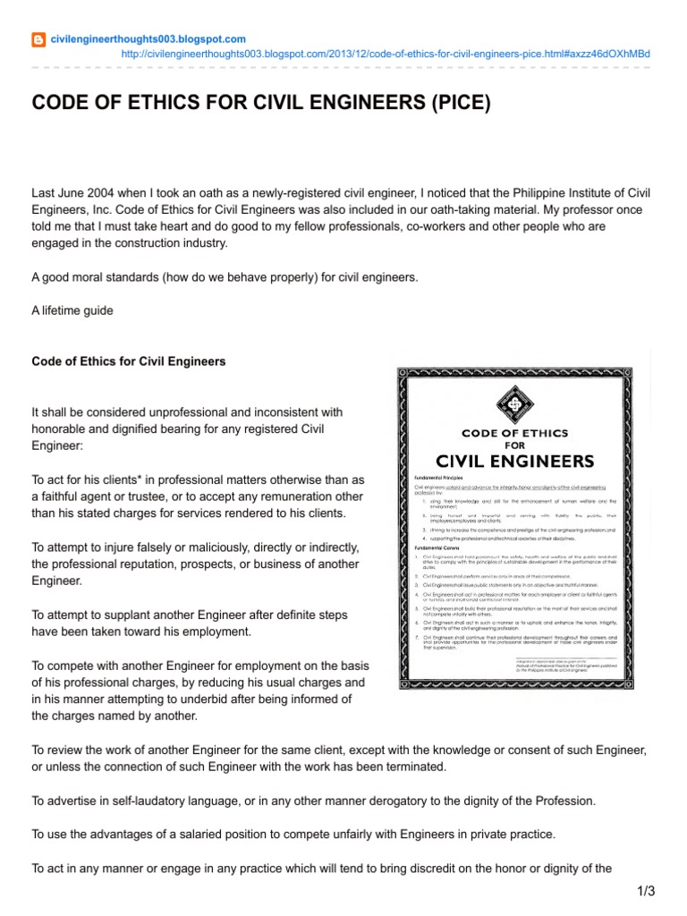 Code of Ethics For Civil Engineers Pice Engineer Engineering