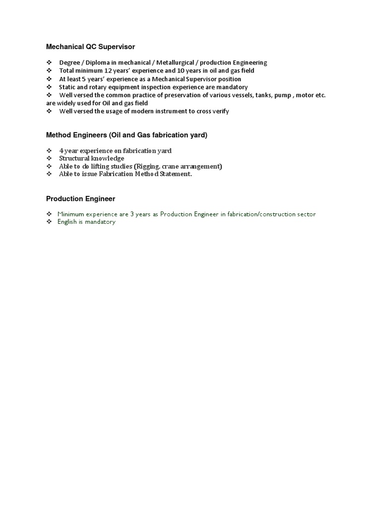 Job Requirements 291015 | PDF | Technology & Engineering