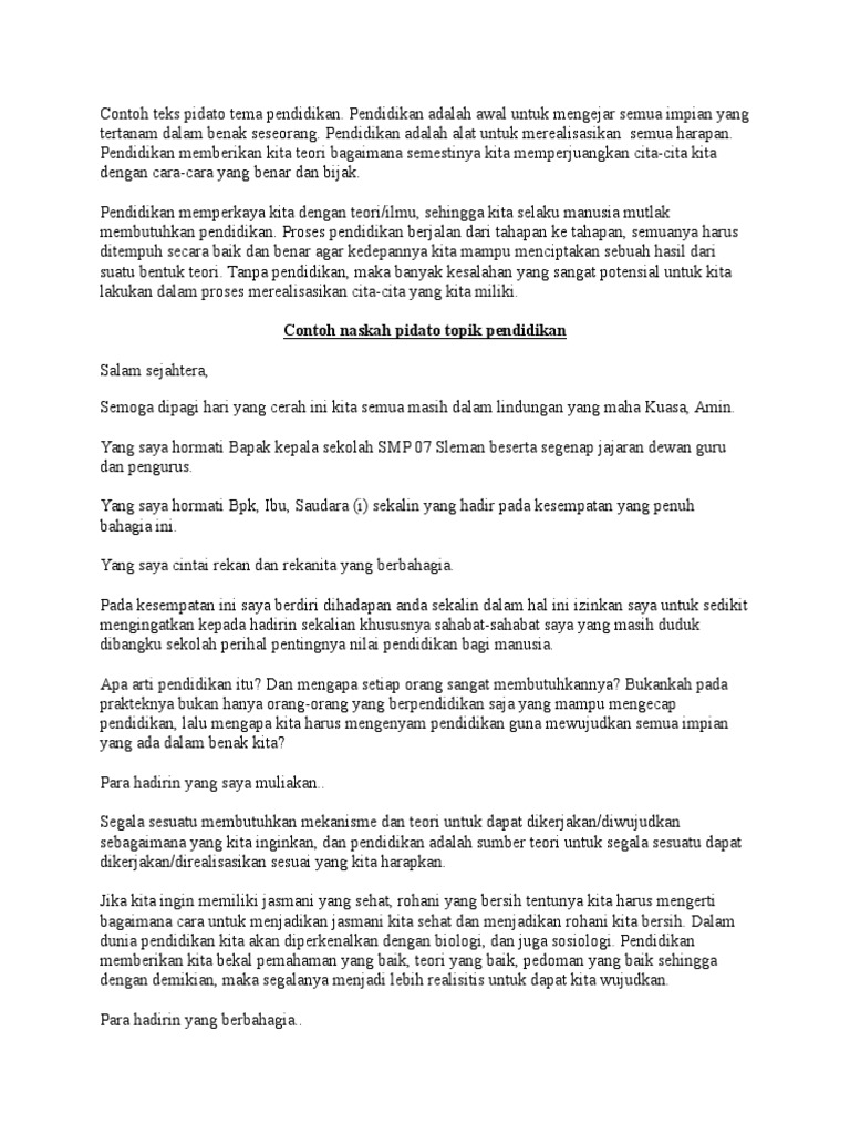 Contoh Teks Pidato Tema Pendidikan
