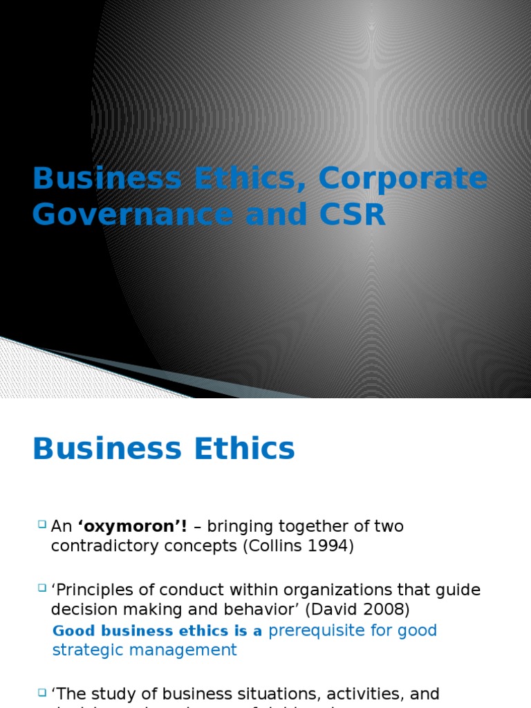 Business Ethics and Corporate Governance Insights | PDF | Corporate ...