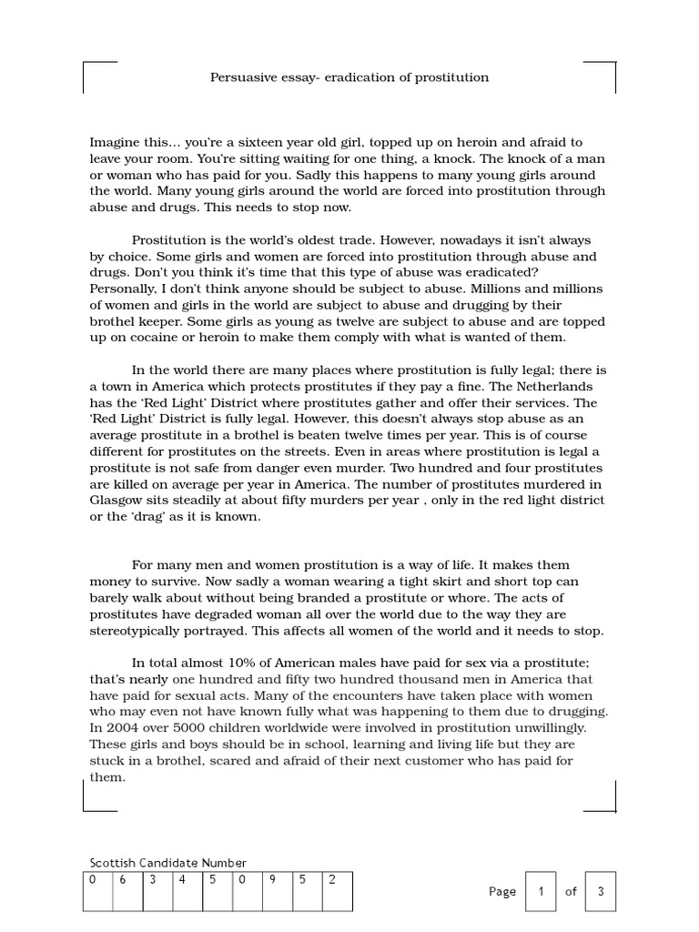 should prostitution be legalized essay