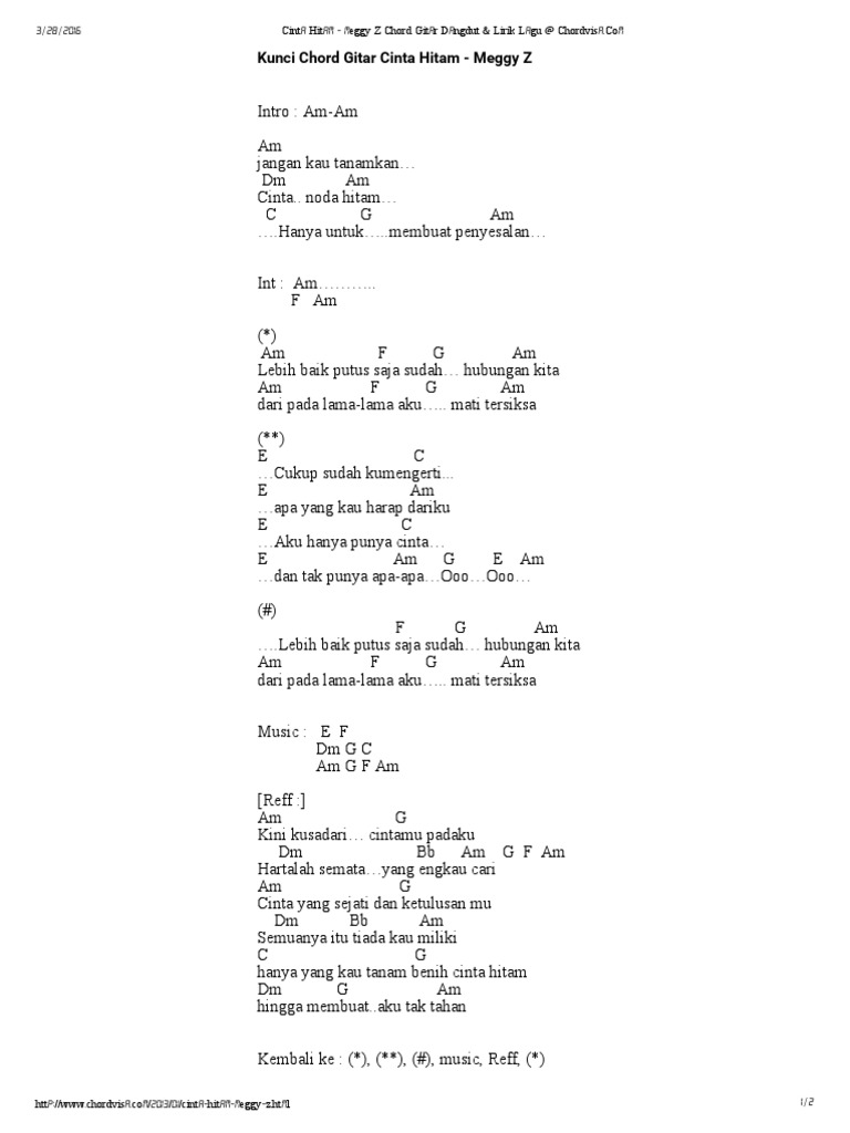 Cinta Hitam Meggy Z Chord Gitar Dangdut Lirik Lagu At Chordvisa Pdf