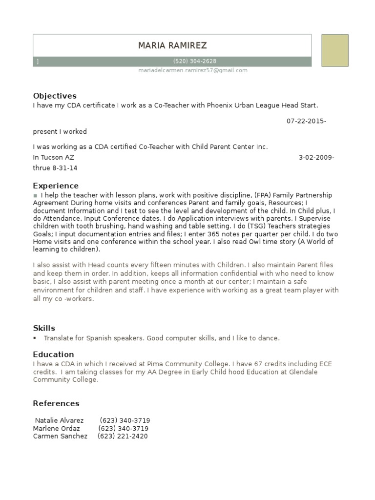 CDA Certified Co-Teacher Resume | PDF