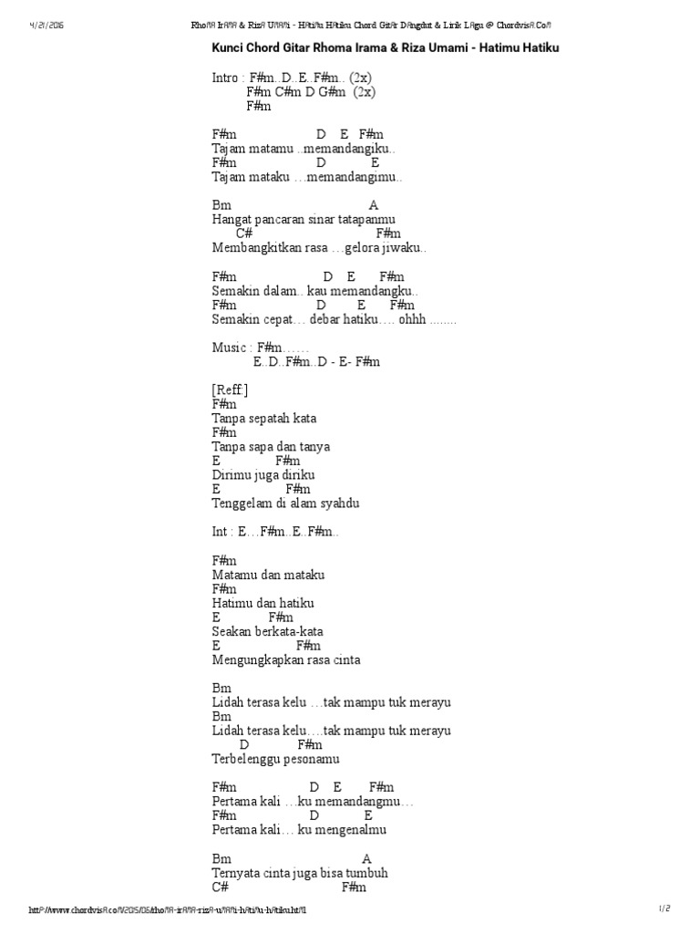 Hatimu Hatiku Chord Gitar Dangdut Lirik Lagu At Chordvisa Pdf