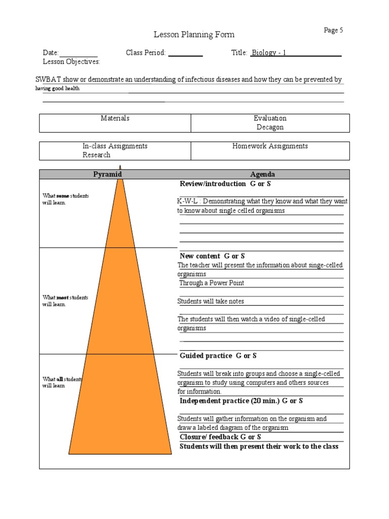 Biology Lesson Plan on Infectious Diseases | PDF