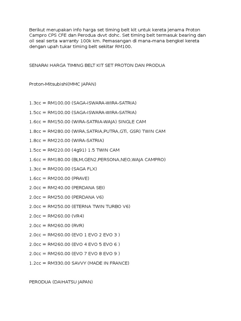 Harga Timing Belt Pdf