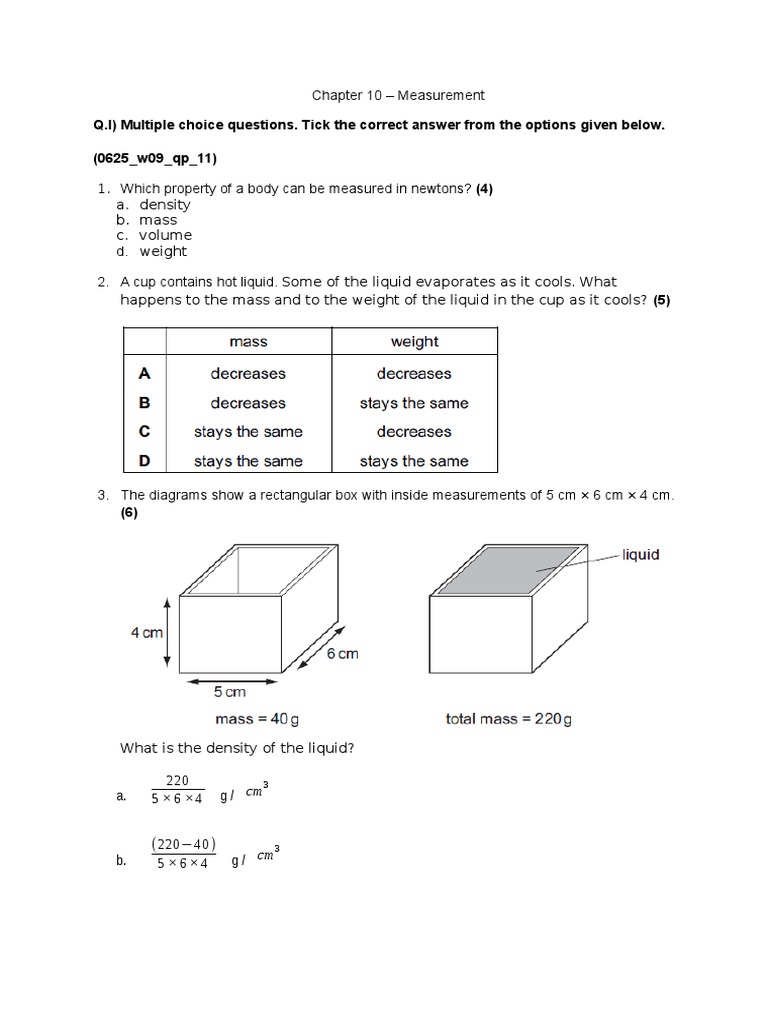 Measurement (Answers) | Mass | Density