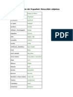 Vocabulario de Español Describir Objetos