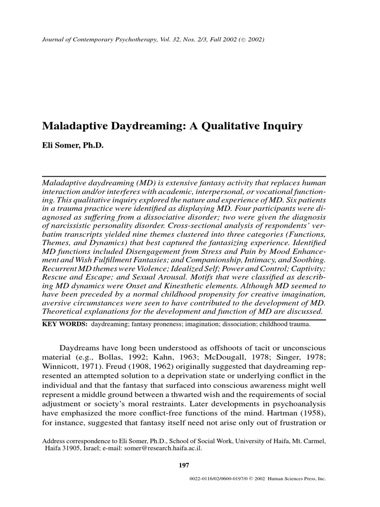 Qualitative Study of Maladaptive Daydreaming | PDF | Dissociation ...
