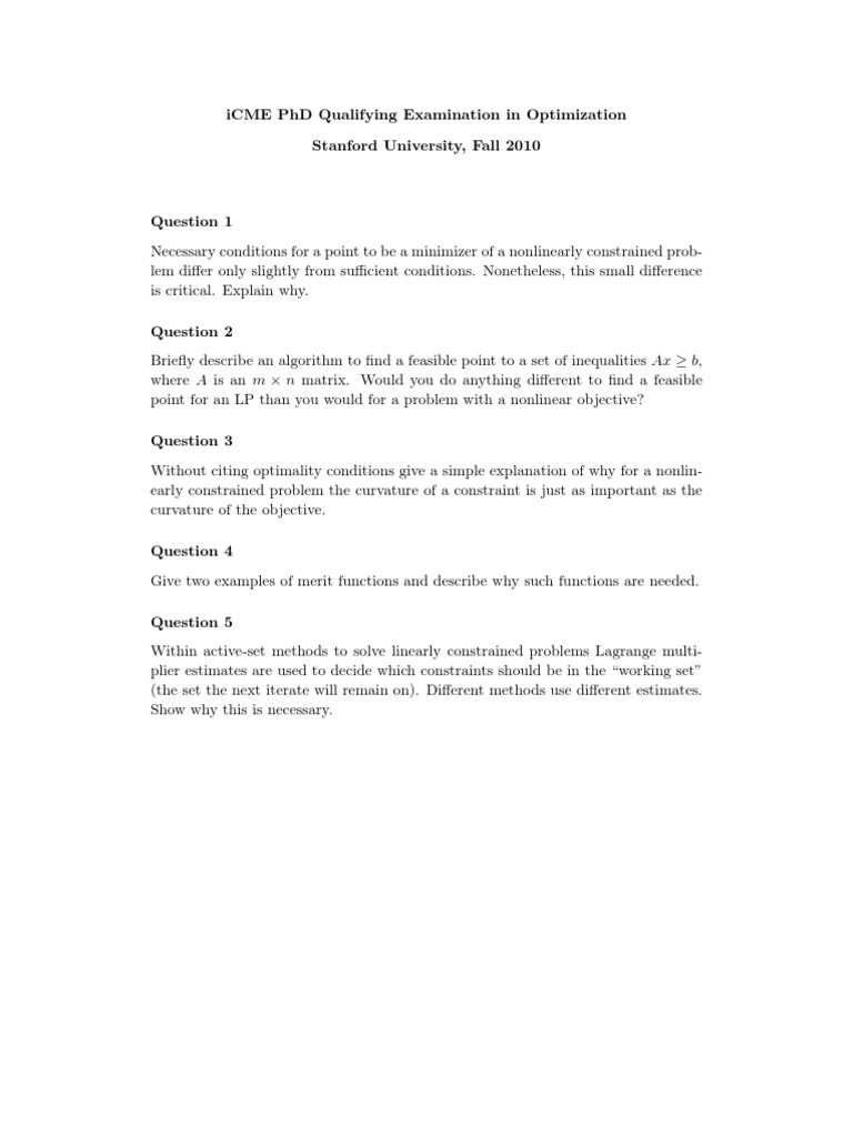 iCME PhD Exam: Optimization Questions | PDF