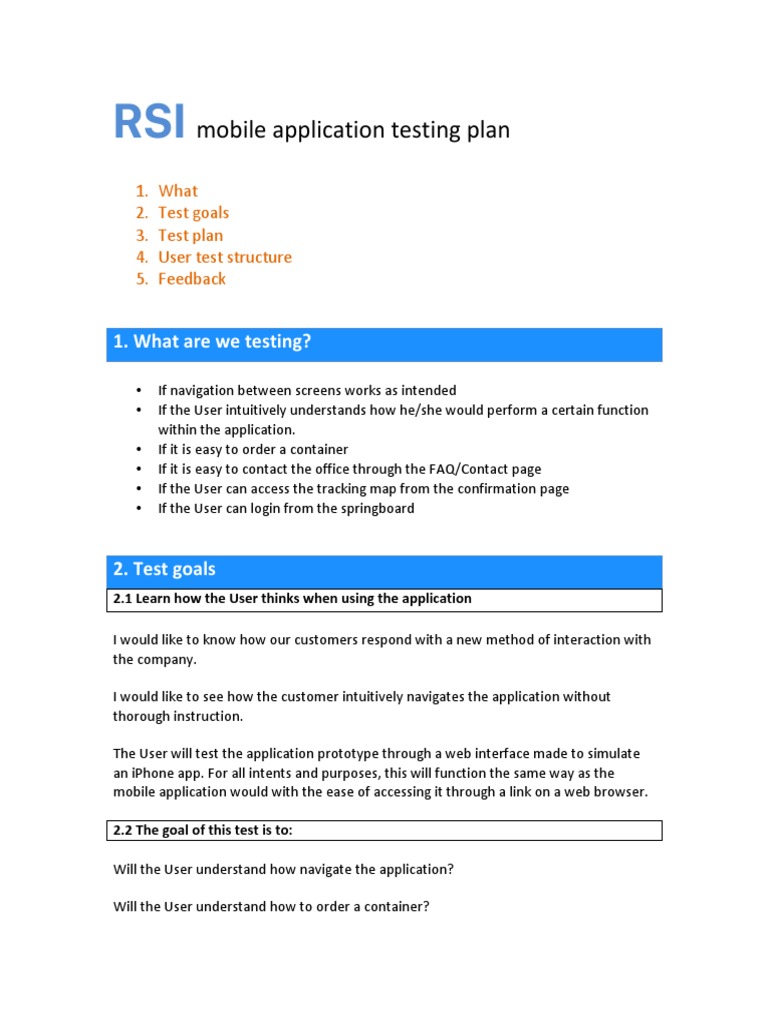RSI App Evaluation Plan PDF Application Software Mobile App