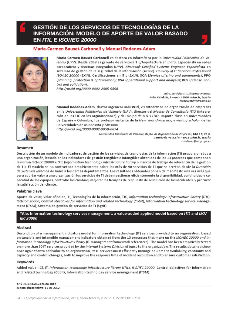 Gestión TI: Valor con ITIL e ISO 20000 | PDF | Itil | Proceso de ...