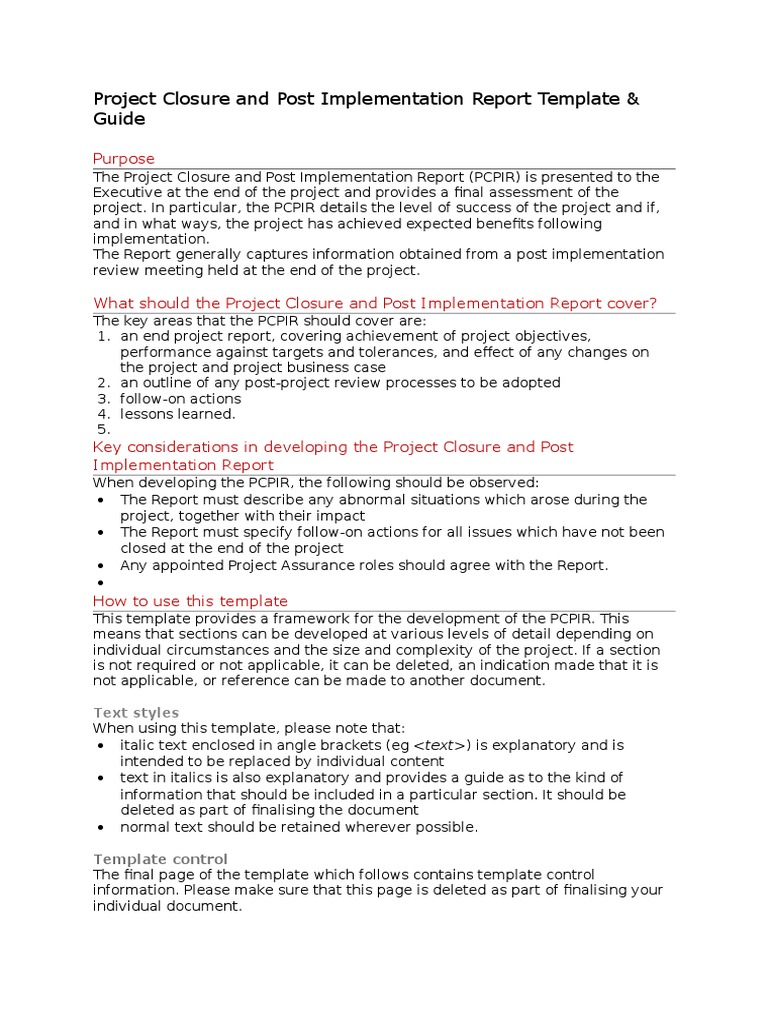 Project Closure and Post Implementation Report and Guide  PDF