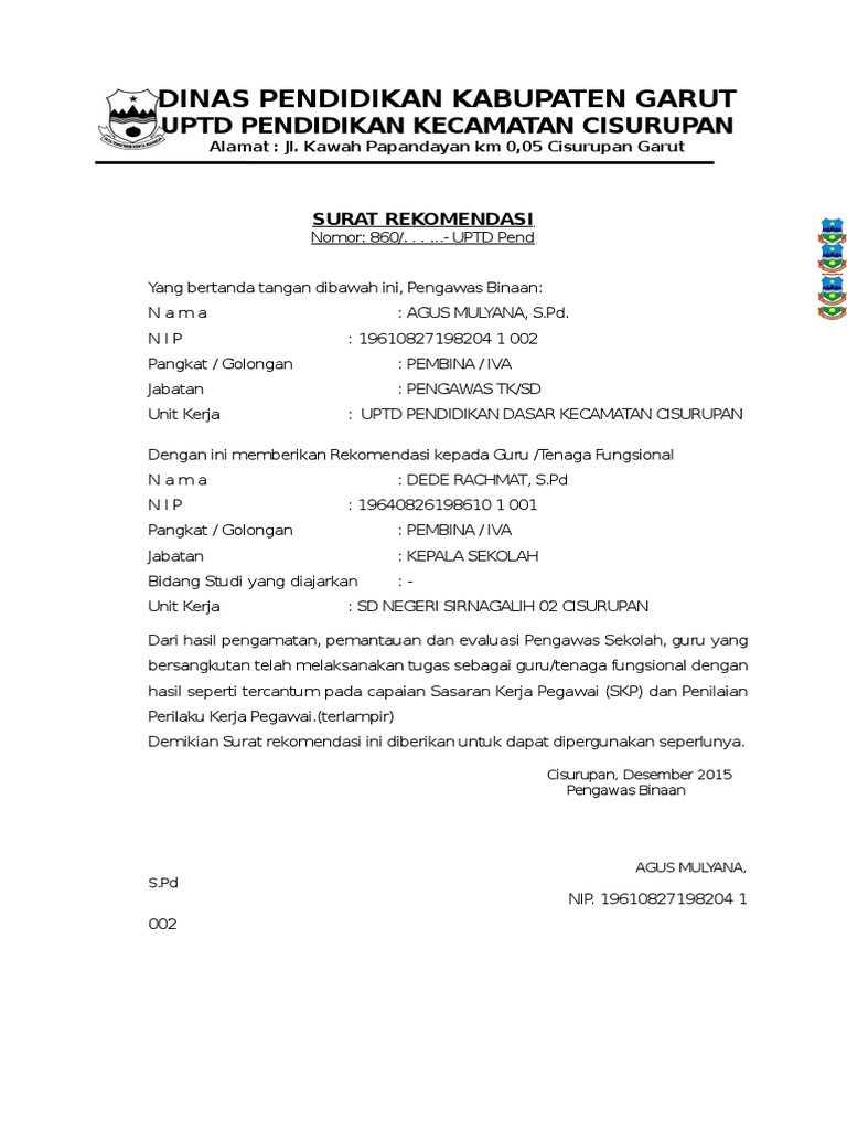 Contoh Surat Rekomendasi Sekolah Menerima Guru Baru Nusagates