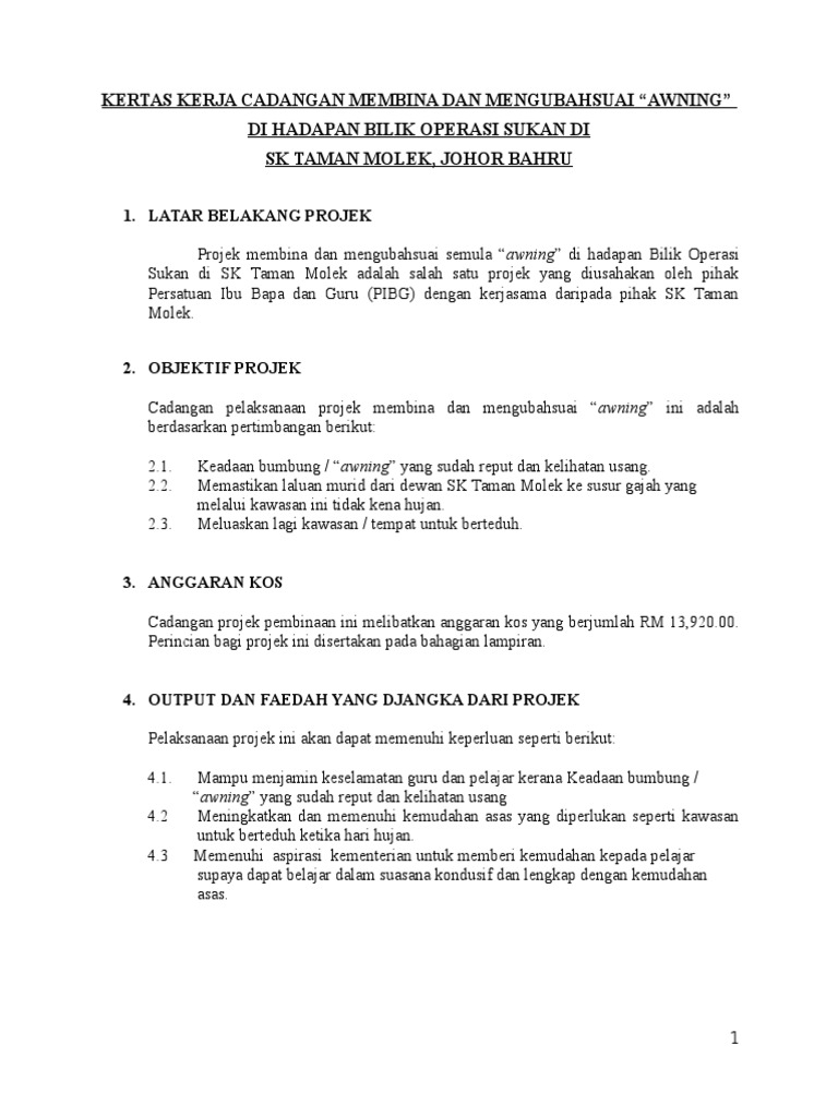 Kertas Kerja Pembinaan Awning Sktm Pdf