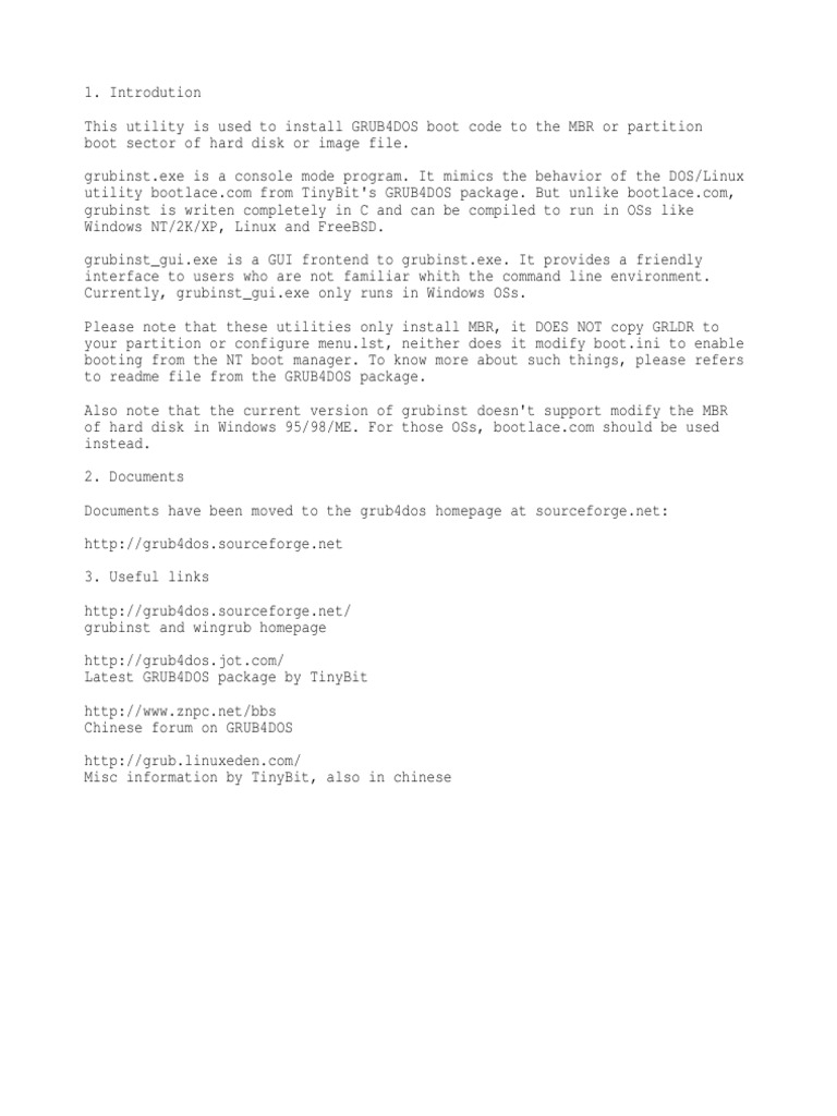GRUB4DOS MBR Installation Utility Guide | PDF