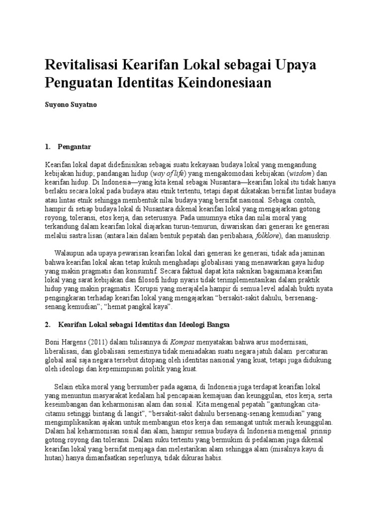 Revitalisasi Kearifan Lokal Sebagai Upaya Penguatan 