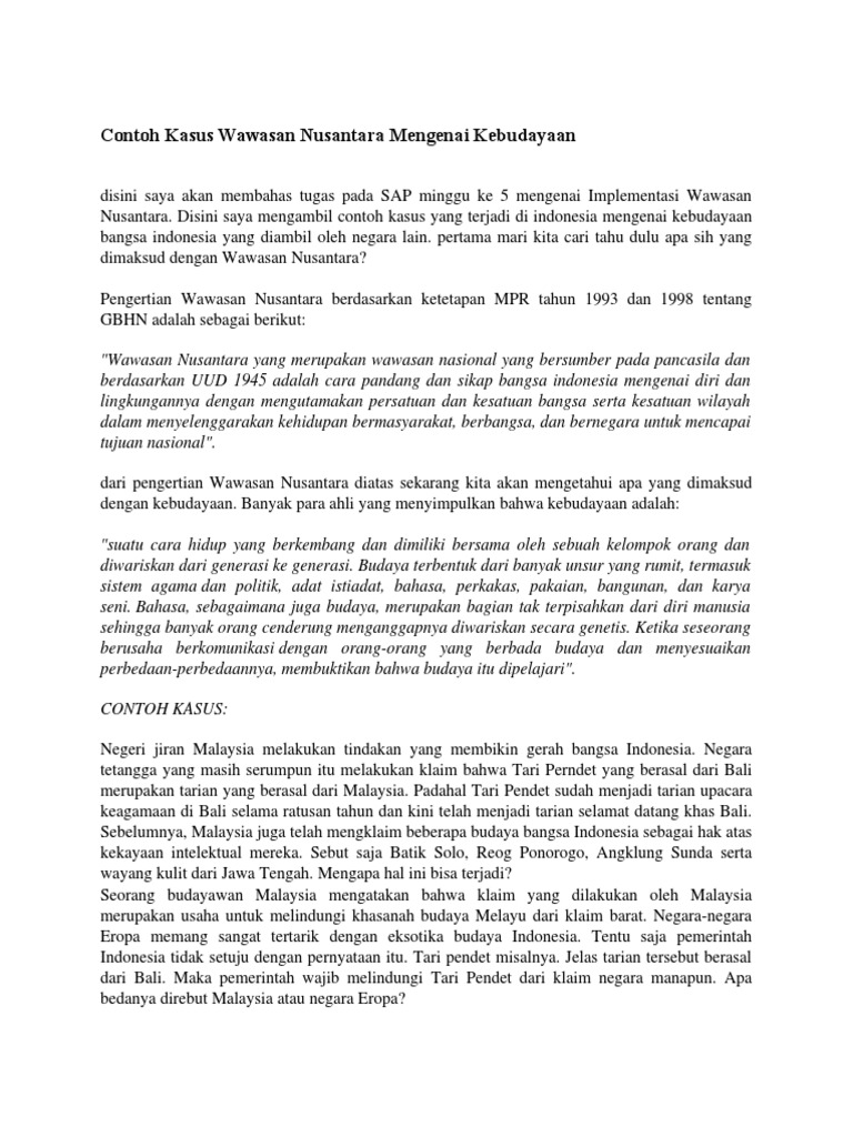 Contoh Kasus Wawasan Nusantara Mengenai Kebudayaan