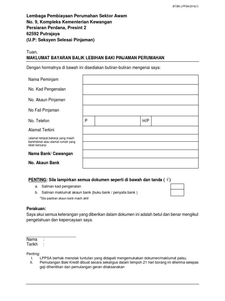 7 Borang Tuntutan Lebihan Potongan Peminjam