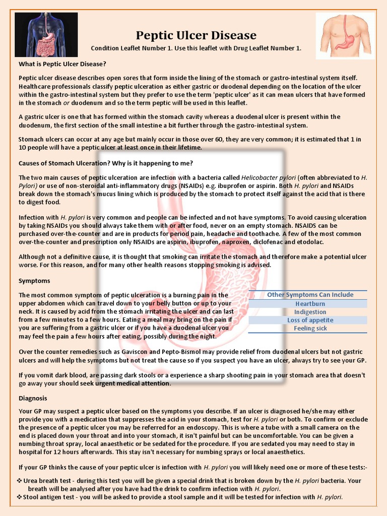 Stomach Ulceration Leaflet and Drugs Used To Treat Peptic Ulcer Disease ...