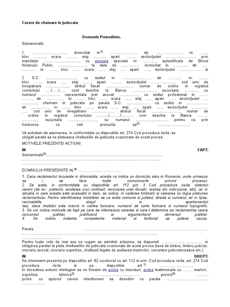 Cerere de chemare in judecata online