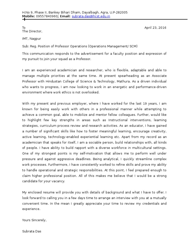 Cover Letter 2016 | Applied Psychology | Educational Psychology