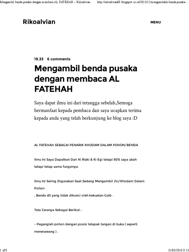 Mengambil Benda Pusaka Dengan Membaca Al Fatehah Rikoalvian Pdf