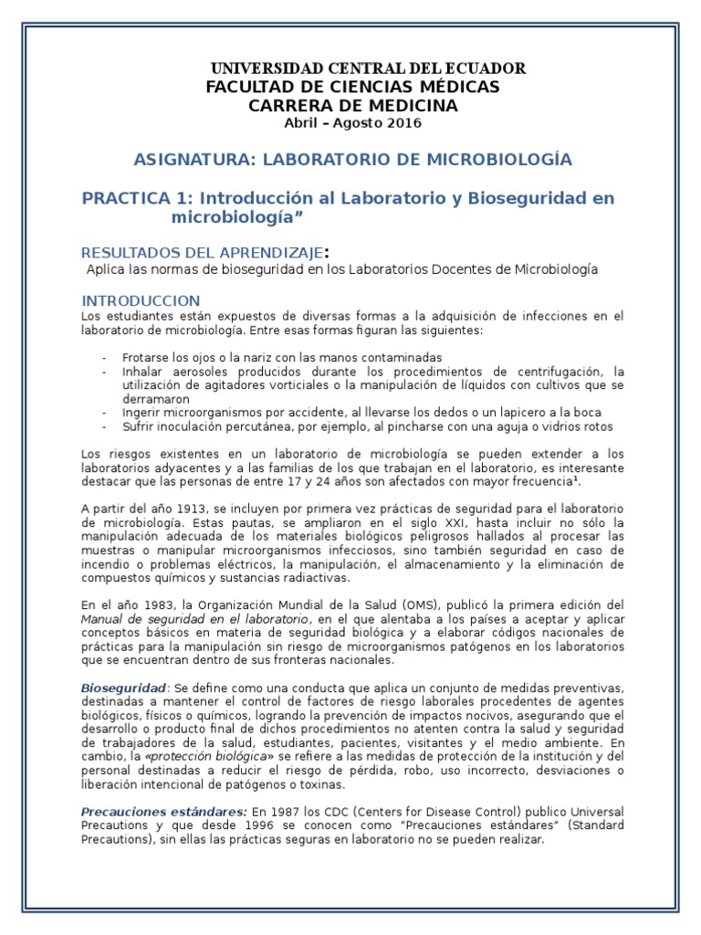 Bioseguridad en Laboratorio de Microbiología | PDF | Laboratorios ...